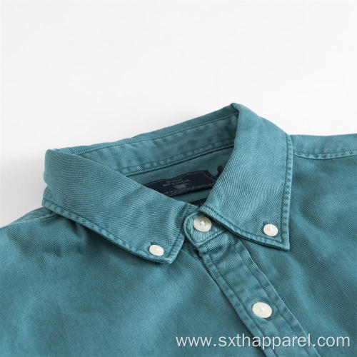 Men's Green Pocket Long Sleeve Cotton Twill Shirt